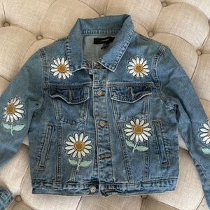 Forever 21 Kids Blue Denim Jacket with Daisy Embroidery